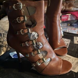 Michael Kors Cassie Booties Chic Brown Multi-Buckle Heeled Boots size 10